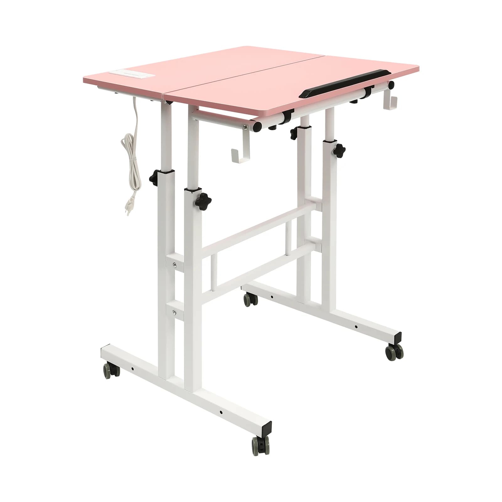 Scrivania Mobile Regolabile, Piccola Postazione di Lavoro con Ruote per Casa e Ufficio, Carrello Portatile per Laptop Rosa
