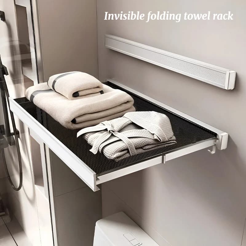 Folding And Retractable Storage Rack In The Bathroom, No Need For Punching Holes, For Storing Clothes, Towels, Towels, And Towel
