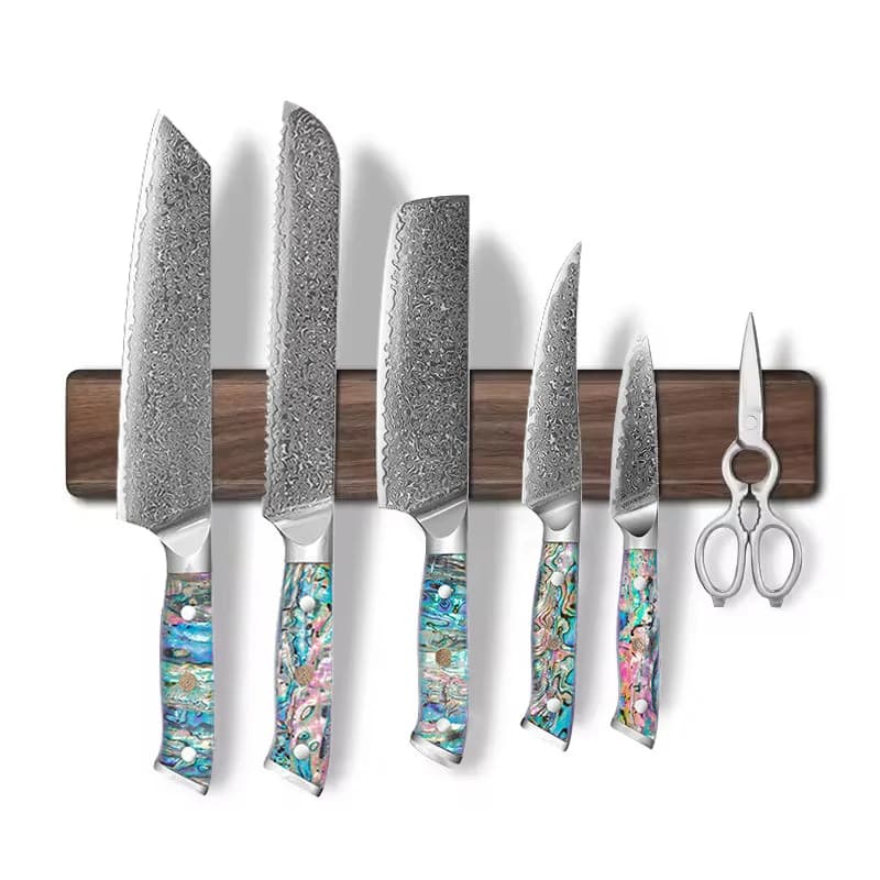 Magnetic knife holder in Walnut Wood 40-46CM, Kitchen Knives shelf, Wall Mount for Japanese and Damasque knives