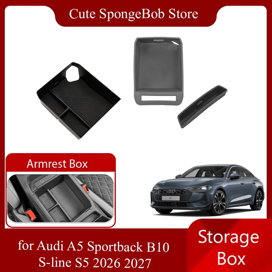 Scatola di immagazzinaggio per auto per Audi A5 Sportback B10 S-line S5 2026 2027 Bracciolo Console centrale Organizzatore in silicone Vassoio di carico Accessori