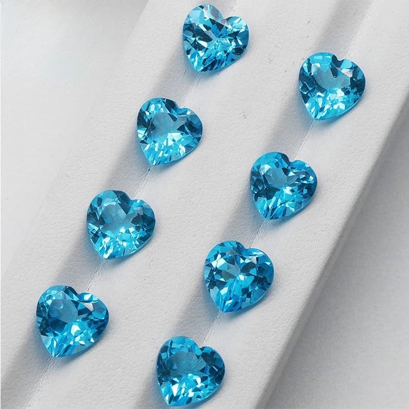 Anello con cuore in cristallo di topazio naturale blu svizzero, pietra sciolta, collana con anello, cristallo intarsiato trasparente