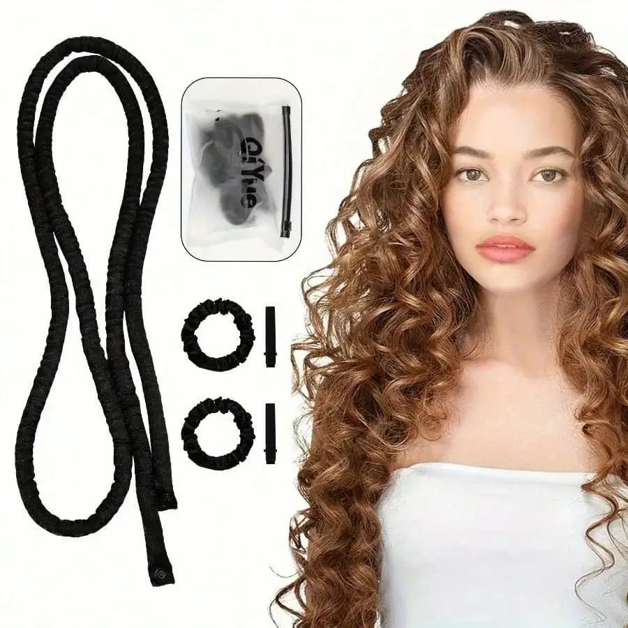 Set da 4 pezzi: Ferro arricciacapelli senza calore, ferro arricciacapelli in spugna, fascia per capelli Sleep Beauty Big Wave Flower, set da 4 pezzi