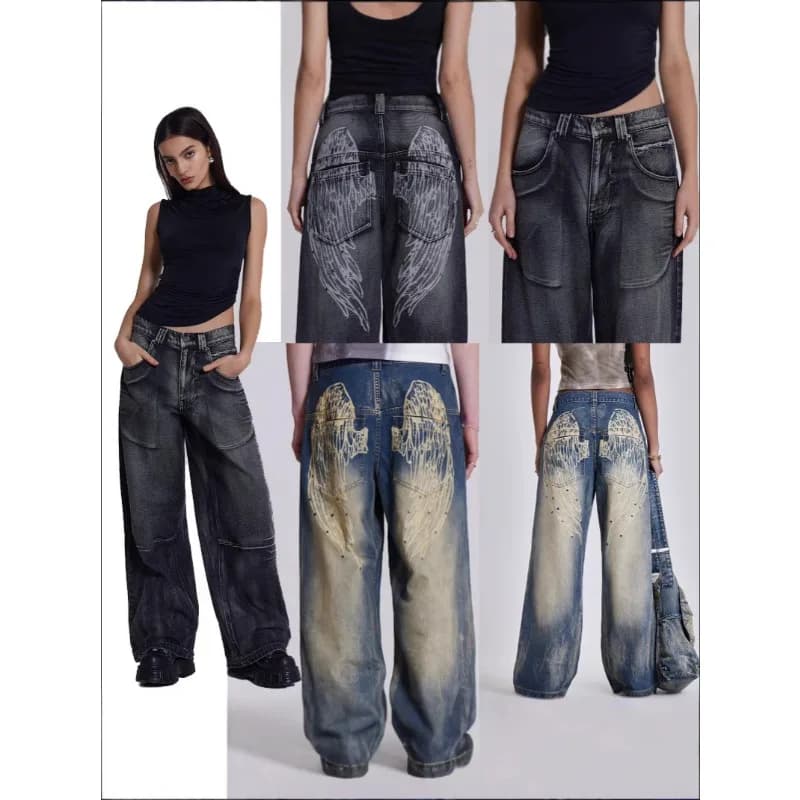 Women's Pants Spring Summer Sizes Big Jeans Straight Style Y2K Punk with Zipper New Fashion Individual Casual Premium Vintage