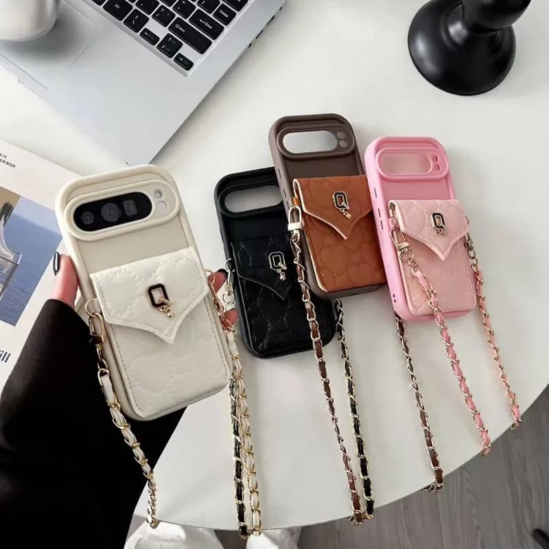 Strap Chain Wallet Card Soft Phone Case For Google Pixel 7 8 9 Pro XL 7A 8A Google 7 8 9 Pixel 7 Pixel 8 8A Pixel 9 Pro XL Cover