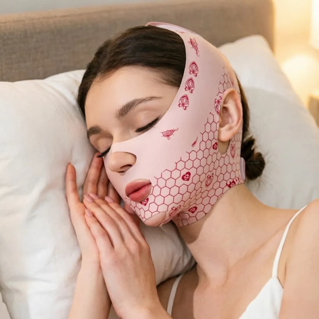 Mask Contourno Viso Complete with Straps - Design a V, Suitable for Diurno and Night Use, Refreshing Technology, Unisex Facial Device