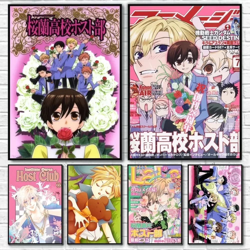 Anime Ouran High School Host Club Pink Canvas Poster Anime Character Wall Art Prints for Modern Living Room Bedroom Home Deco