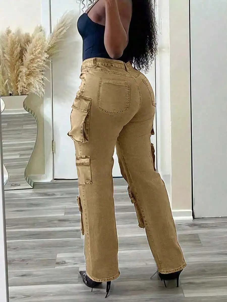 Womens Loose Cargo Jeans With Multiple Pockets Casual Full Length Pants