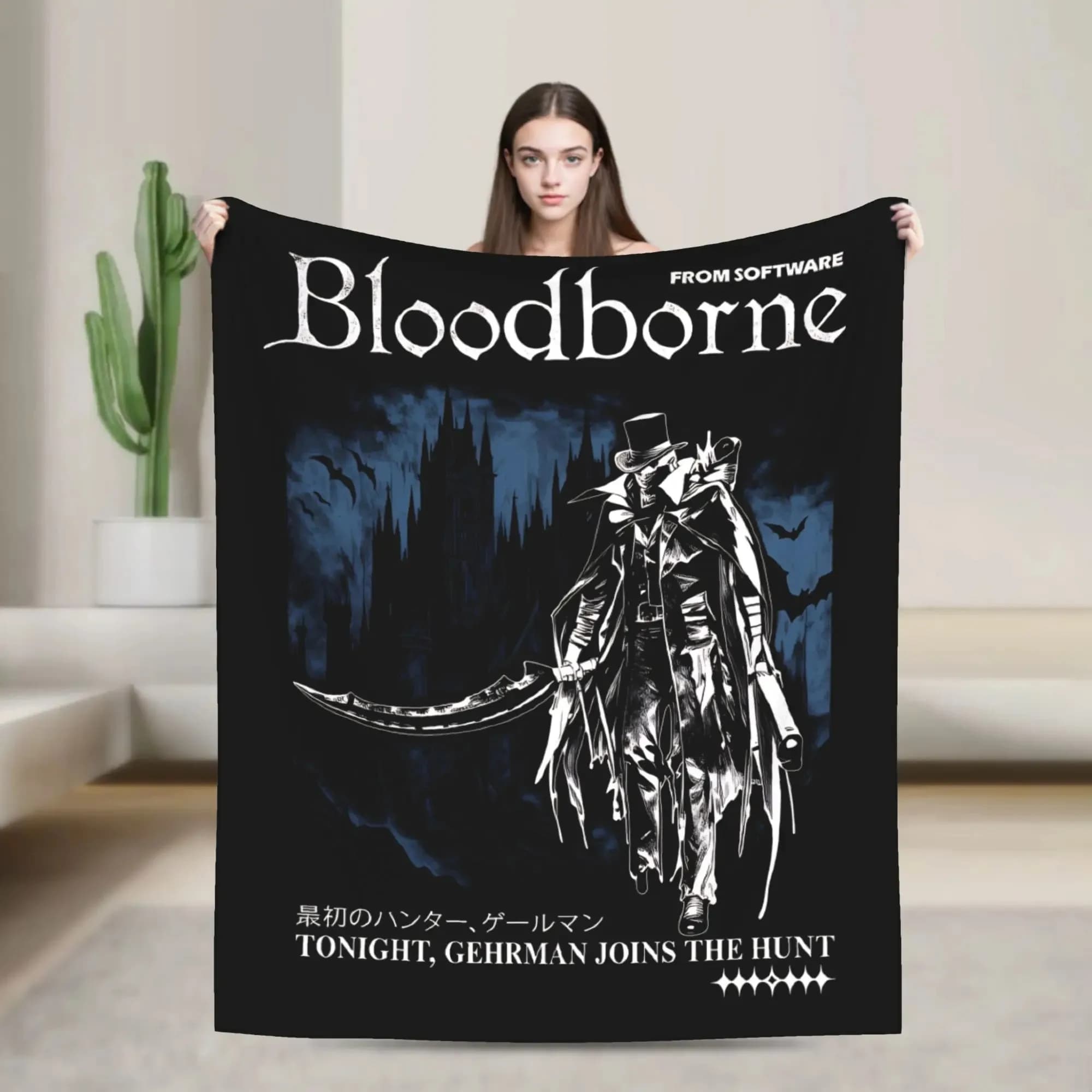 Bloodborne flannel cover for video games, soft and warm, for sofa, chair, aesthetic decorative headdress, sofa cover