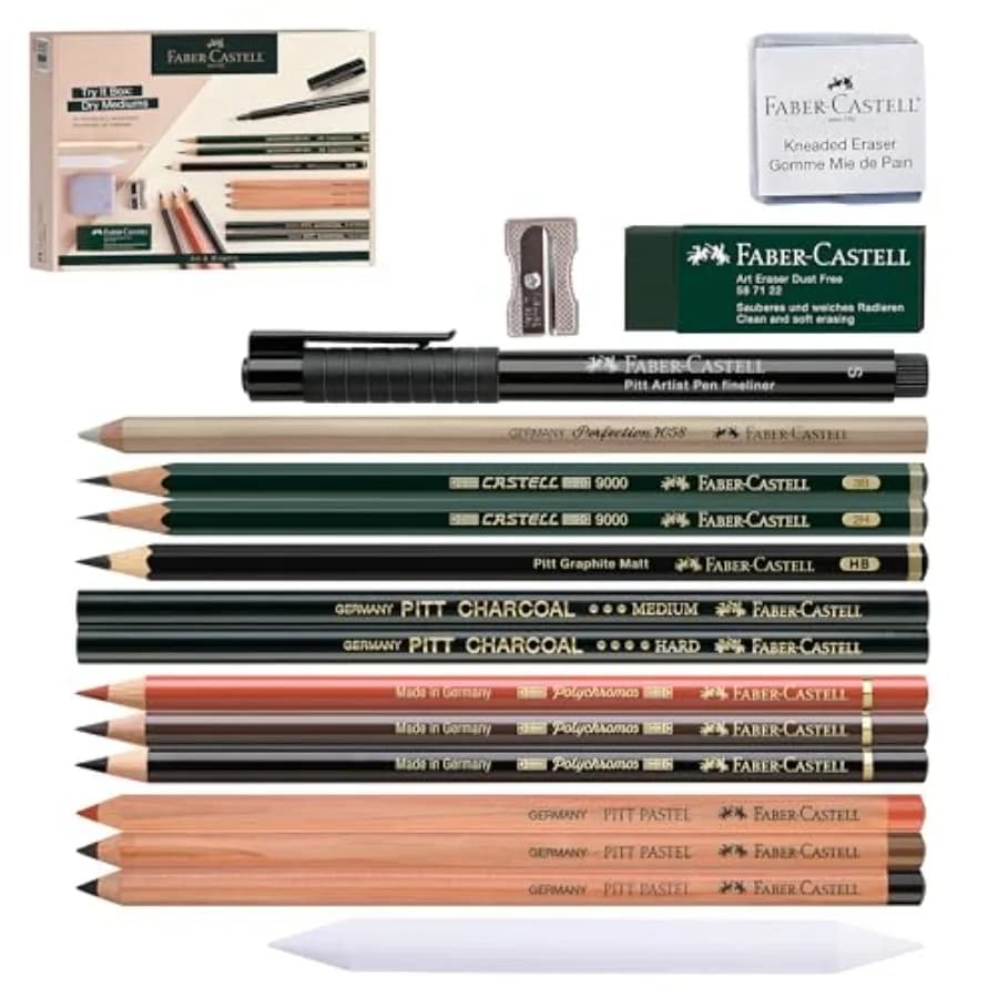 Try It Box: Dry Mediums - 17 Piece Sketching Drawing Art Set with featuring Colored Pencils, Graphite Pencils, Charcoal Pencils