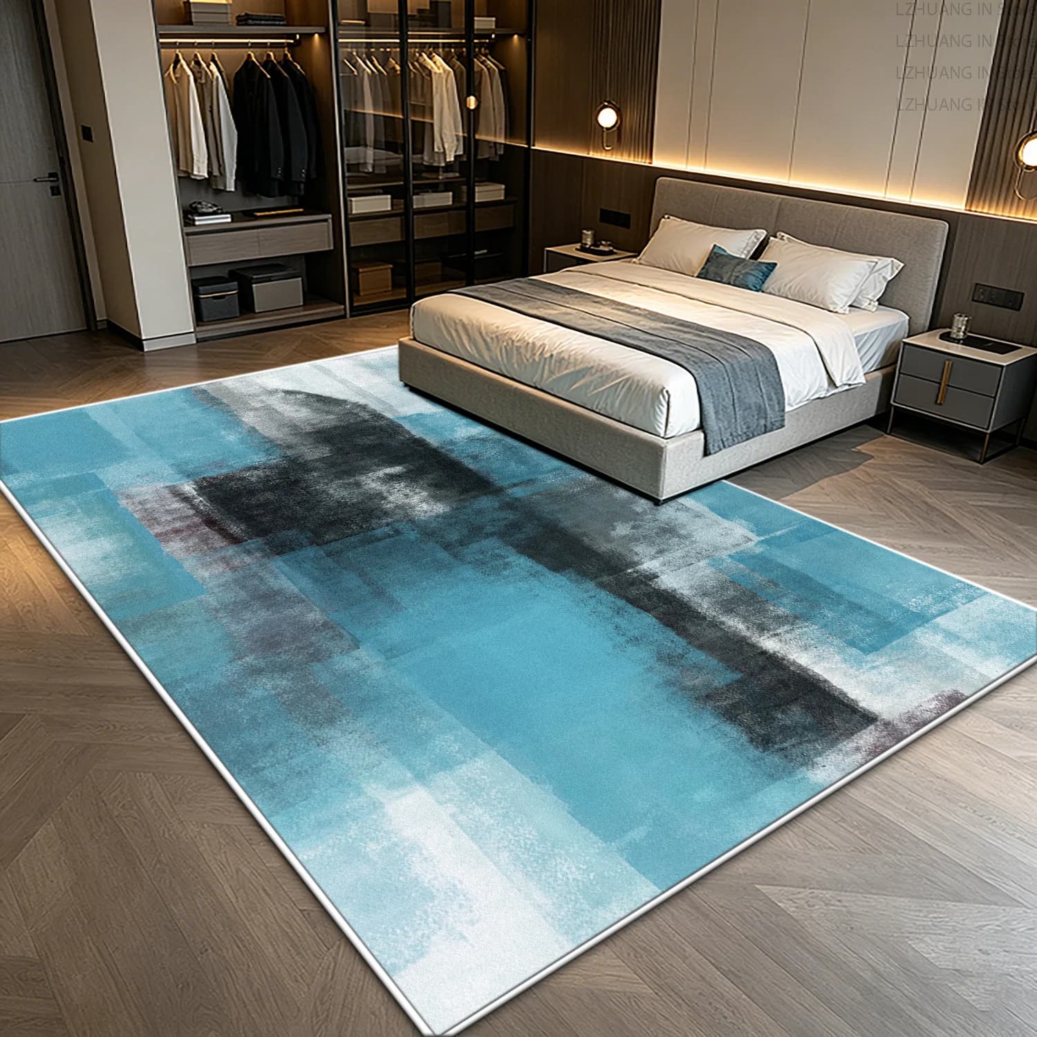 Cold Toned Minimalist Abstract Style Washable Rug Decoration Bedside Non-slip Fluffy Carpet Short Velvet Living Room Floor Mats