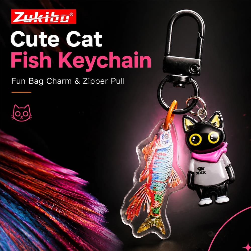 ZUKIBO Creative Fishing Lure Cat Fish Acrylic Keychain Backpack Charm Phone Pendant Fishing Gear Angler Gift Accessory Cute