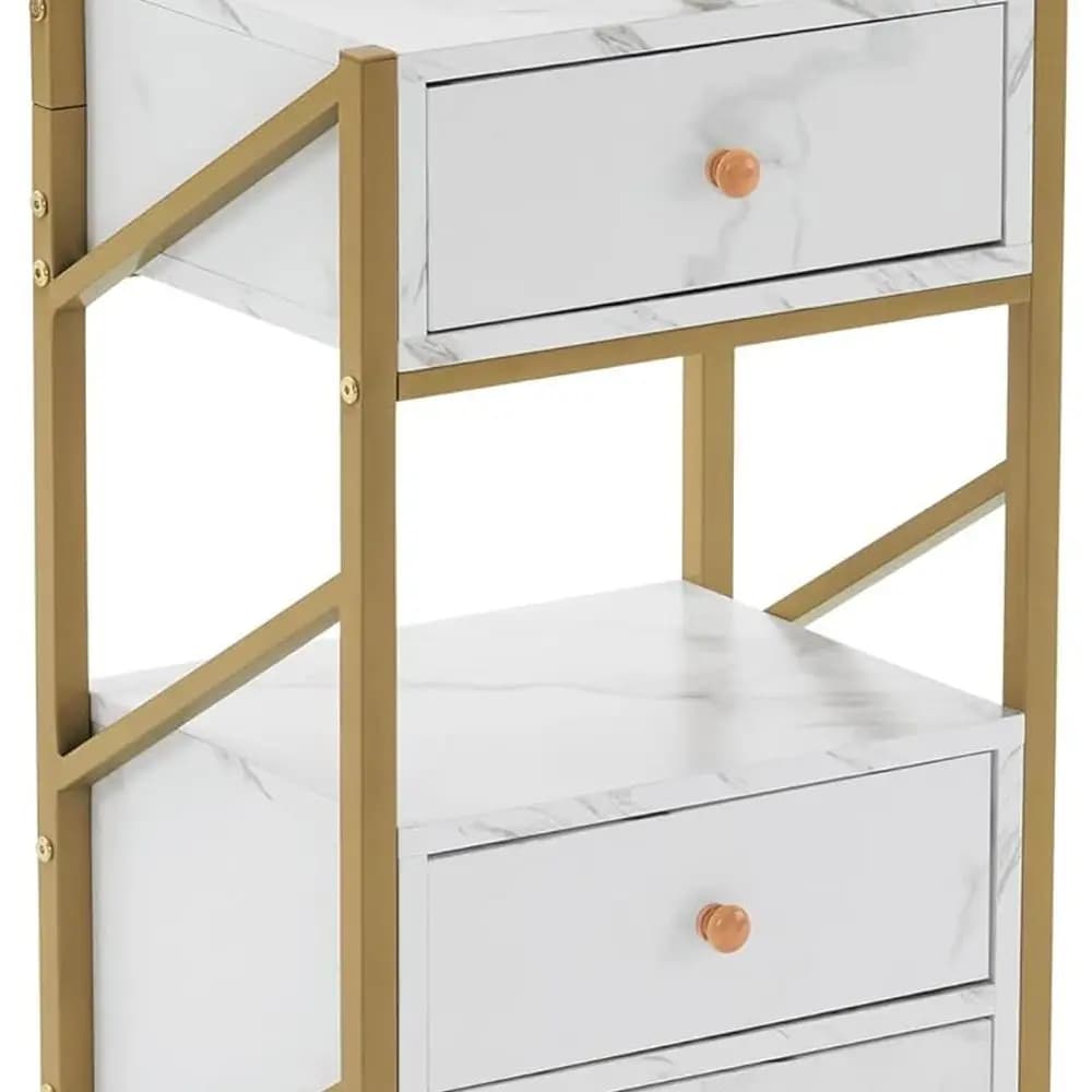 Carrello con rotelle con cassetti per barbiere e salone di bellezza, supporti per asciugacapelli, tavola marmorizzata, bianco
