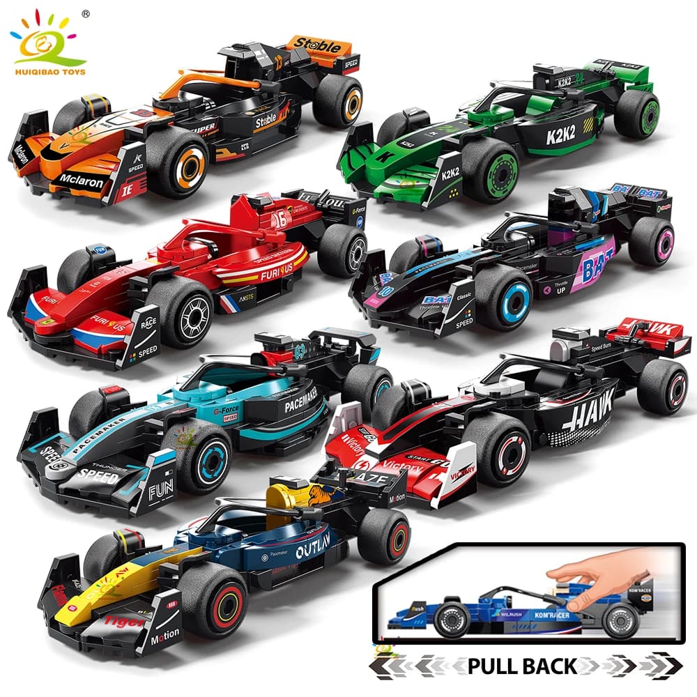 HUIQIBAO Classic 6-Stud Wide Pull-Back Building Block Car Retro Sports vehicle Brick Kid Assembly Model Educational Construction