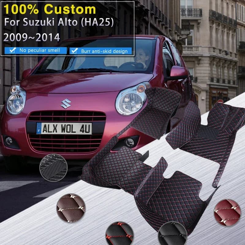 Tappetini per auto RHD completi per Suzuki Alto Mazda Carol HA25 2009 ~ 2014 Tappeti Tappetino in pelle Tappetino per tappeti durevole Accessori per auto Inter