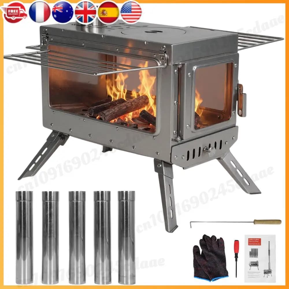 Portable burner stove with fireplace hose Clean combustion heater anti-rust for tents, shelters, camping