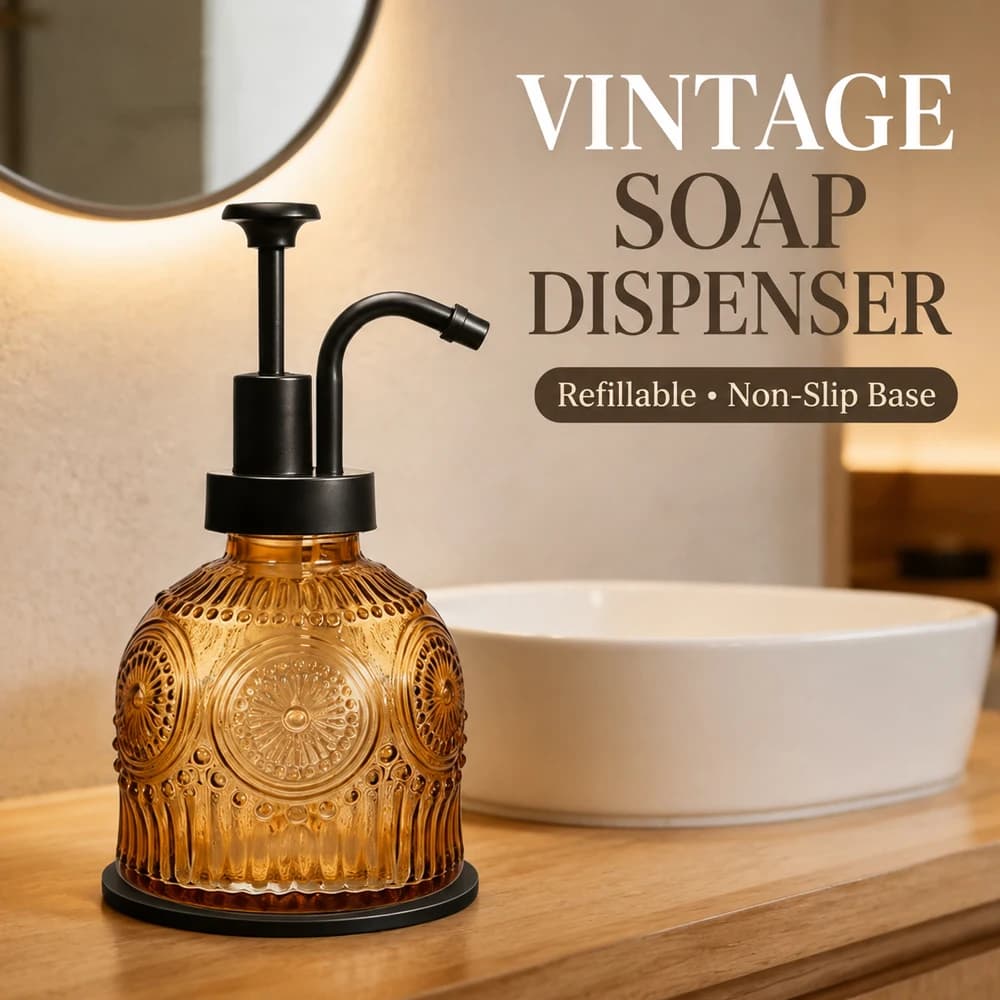 Amolliar 8 Oz Glass Vintage Soap Dispenser Antique Rustic Hand Soap Dispenser for Bathroom/Kitchen, Vintage Farmhouse Style