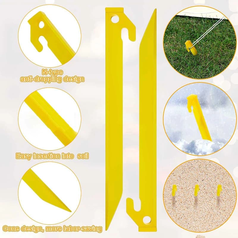 10Pcs Yellow Plastic Tent Pegs Ground Fixing Nails Outdoor Camping Tent Tarpaulin Accessory