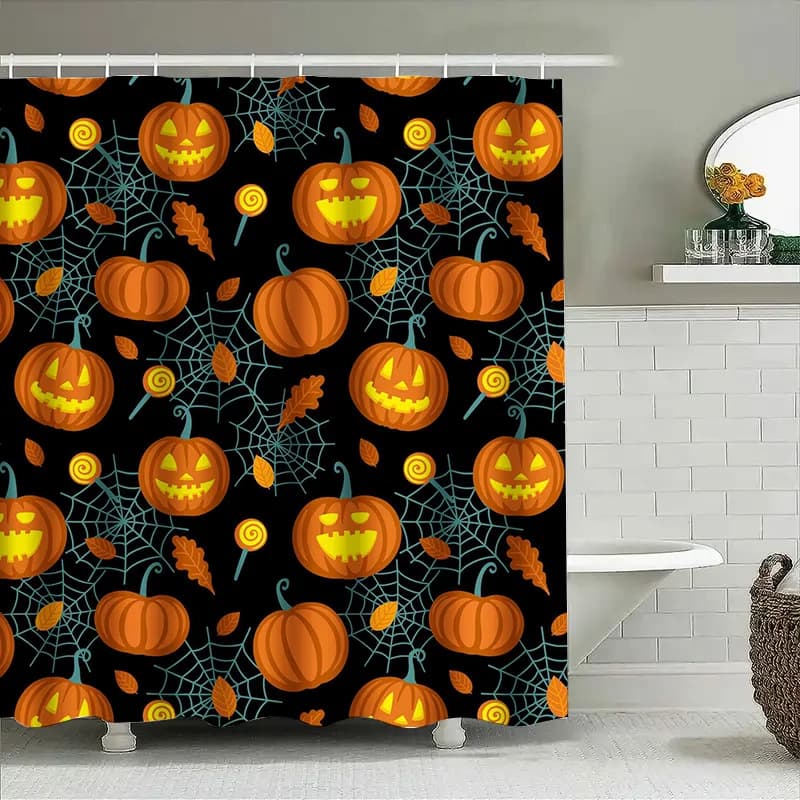Tuniu Simpatico tenda da doccia con zucca di Halloween Divertenti Jack-o'-Lanter per l'arredamento del bagno
