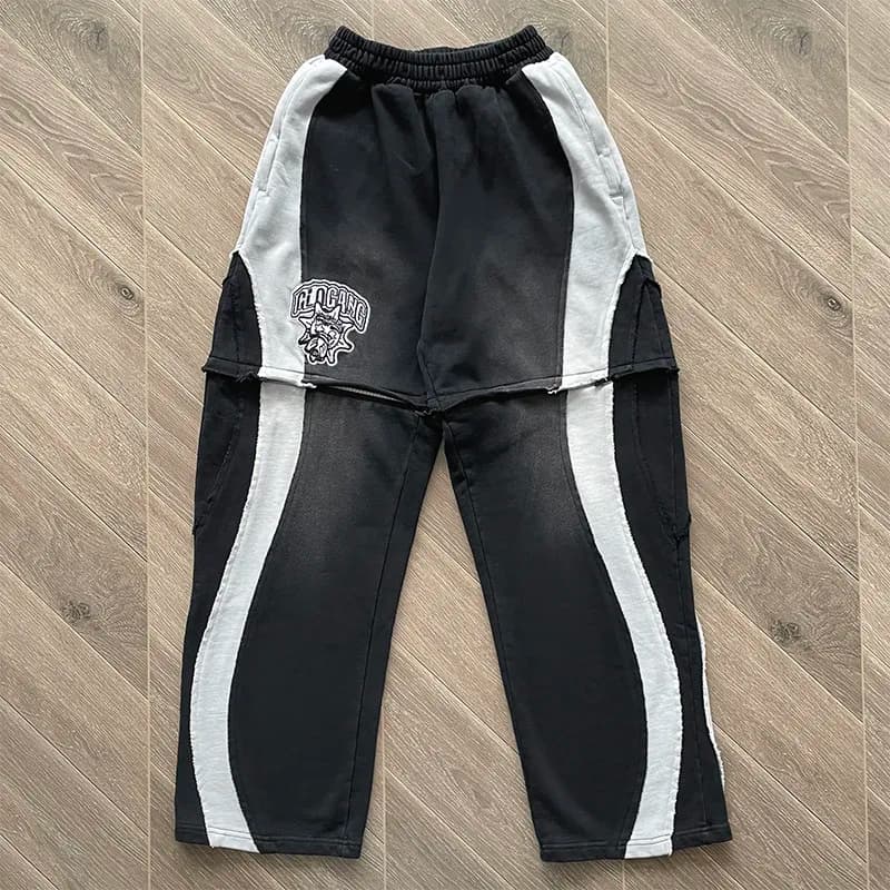 Detachable Black White Splice Glo Gang Zipper Casual Pants Shorts Men Women Double Wear Washed Loose Sweatpants Breathe Trousers