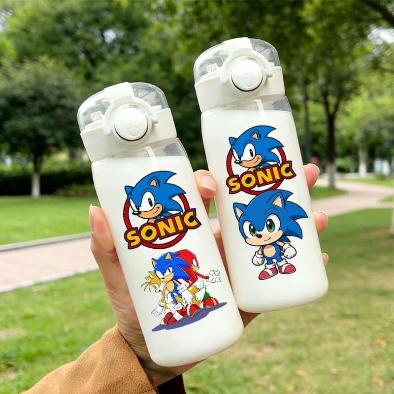 New Sonics 400ml Transparent Water Cups for Men Women Anime Cartoon Printed Water Bottle Boys Girls Portable Fashion Cute Cup