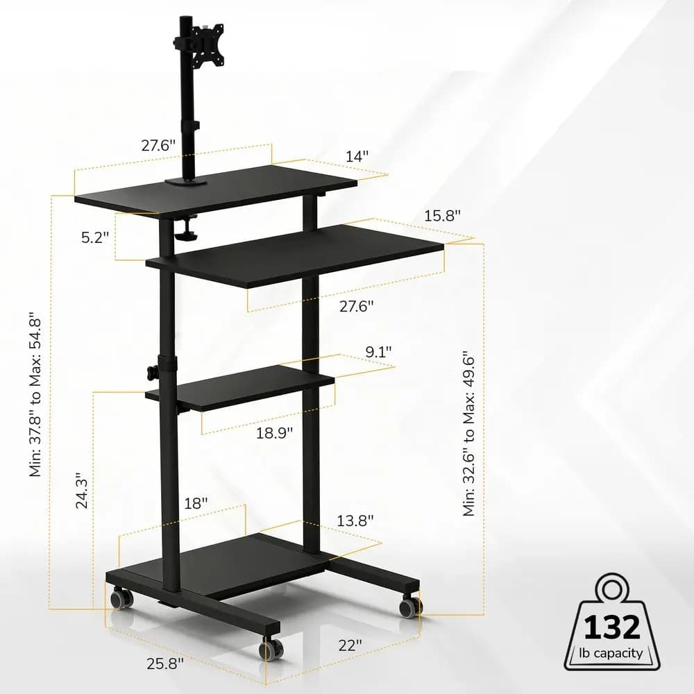 Carrello per computer portatile con supporto per monitor, schermo fino a 32 pollici, scrivania portatile con ruote, supporto per laptop mobile per teac