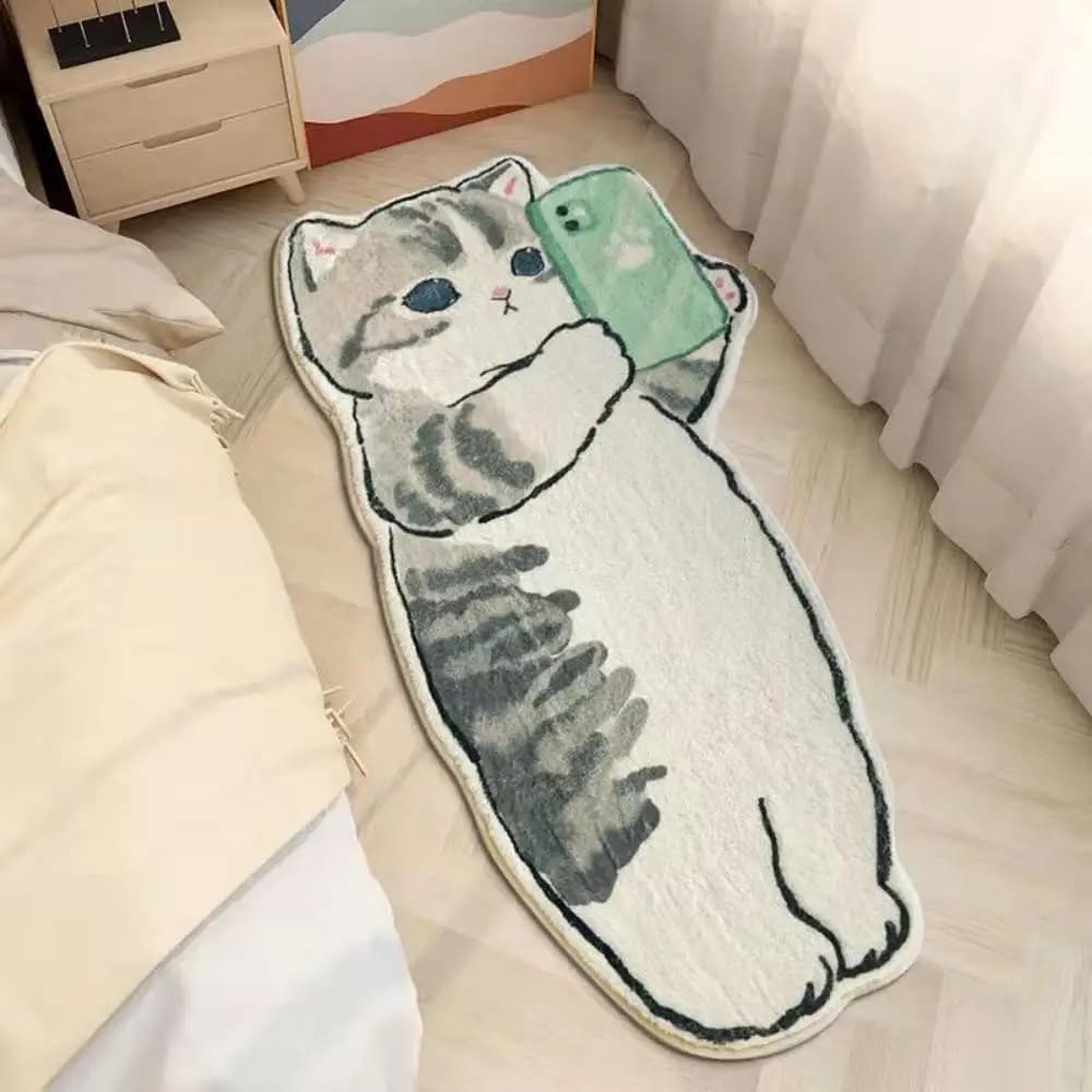 VIKAMA Cartoon Cat Imitation Cashmere Mat Living Room Sofa Table Sofa Bedroom Floor Mat Bedside Table Mat House Decoration