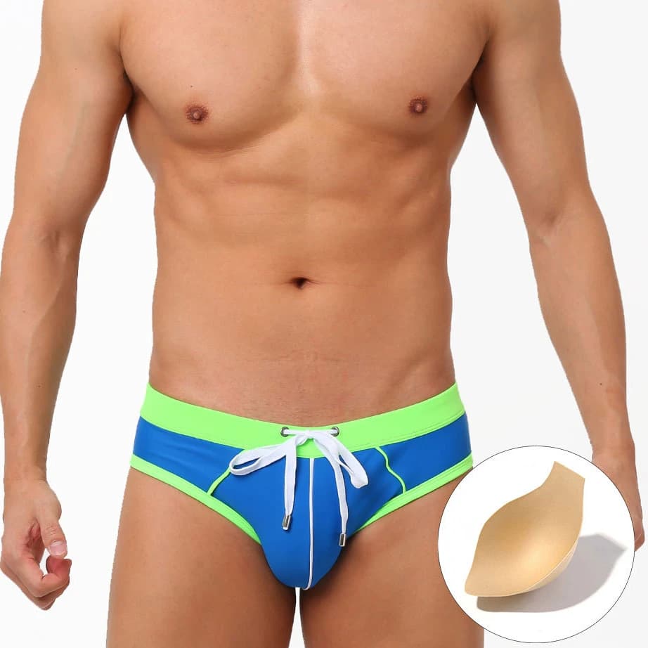 Slip da bagno push-up da uomo, sexy, con imbottitura, per nuoto, bikini, pantaloncini da spiaggia, costume da surf maschile