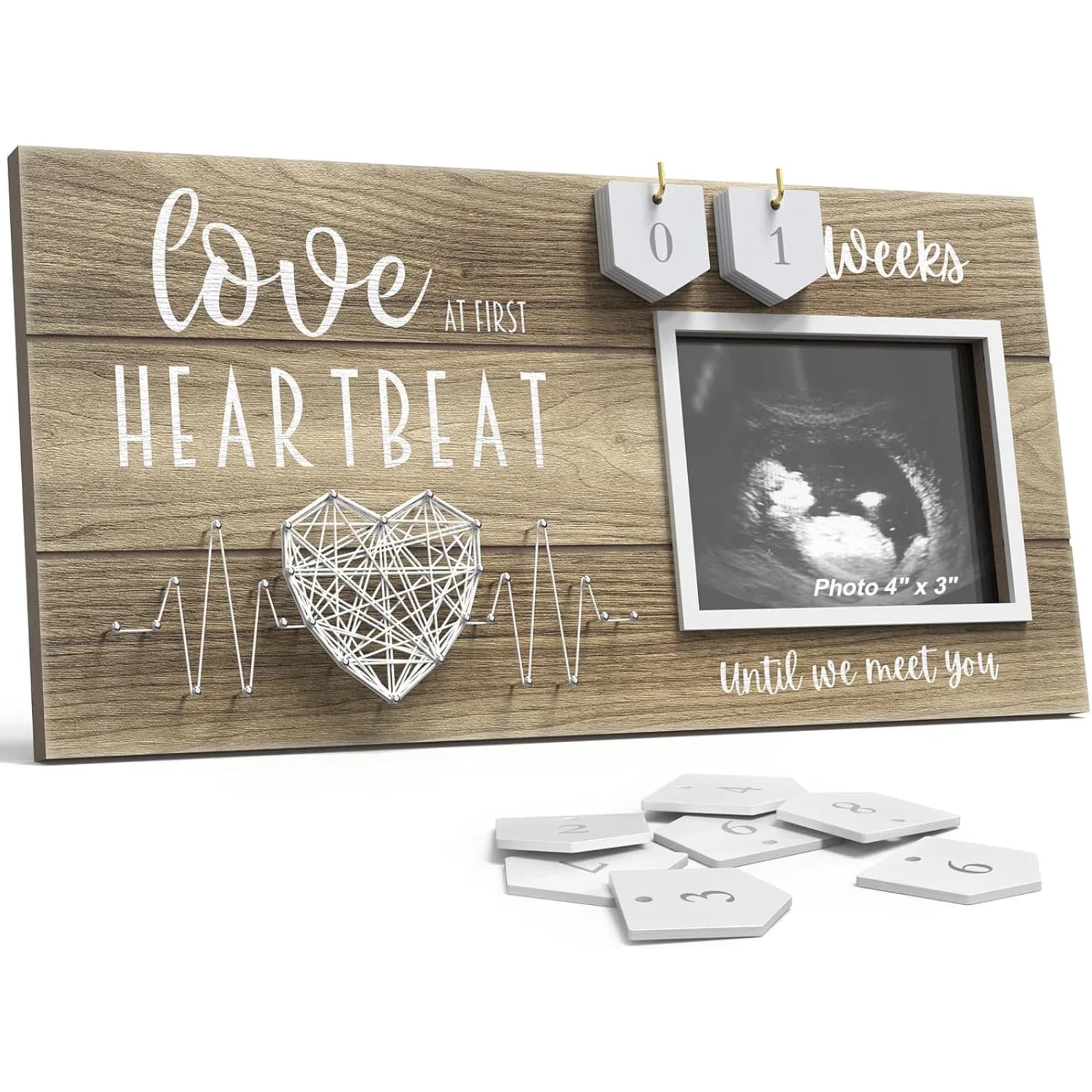 Baby Sonogram Picture Frame with Countdown Weeks - Standard 4"x3" Ultrasound Photo - Pregnancy Announcements - Gender Reveal
