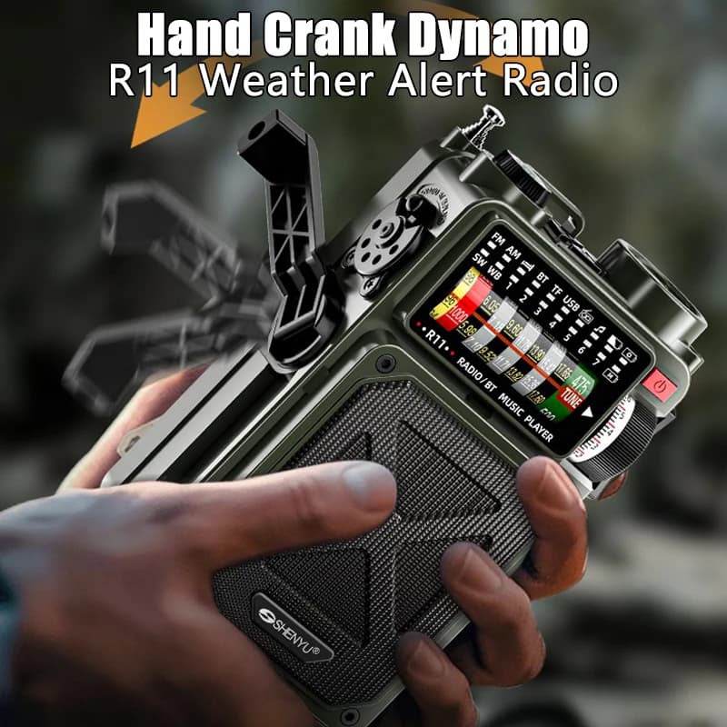 Radio di allarme da campeggio esterna Bluetooth solare di emergenza manuale Radio solare multi-banda per prevenzione di terremoto con torcia elettrica