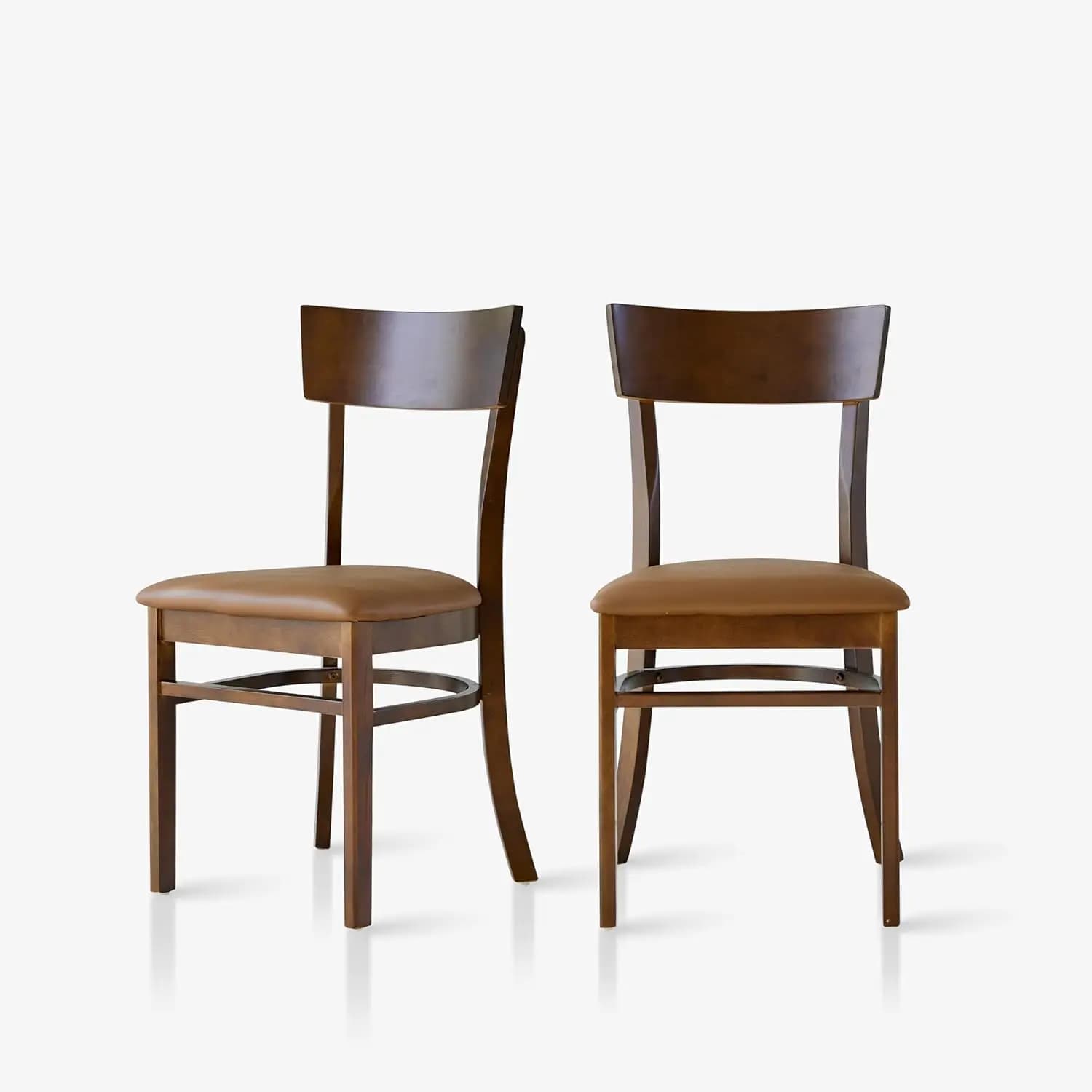 Set di Sedie da Pranzo in Quercia Massiccia con Seduta Imbottita in Pelle PU, Schienale Dritto, Finitura Noce, Personalizzabile
