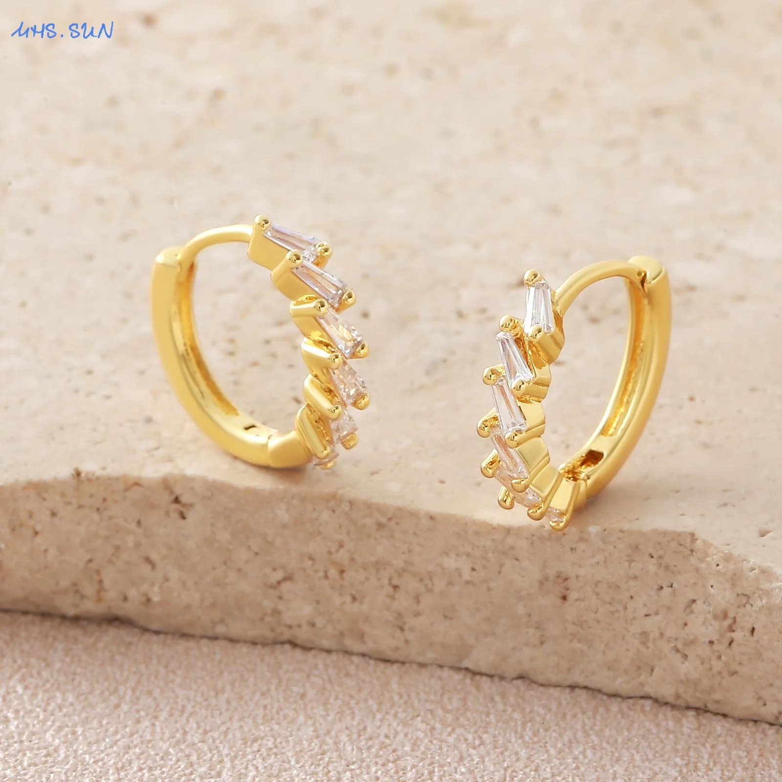 MHS.SUN Shiny Cubic Zircon Hoop Earrings Fashion Round Gold Plated Earring Versatile Daily Jewelry 1Pair For Women Girls