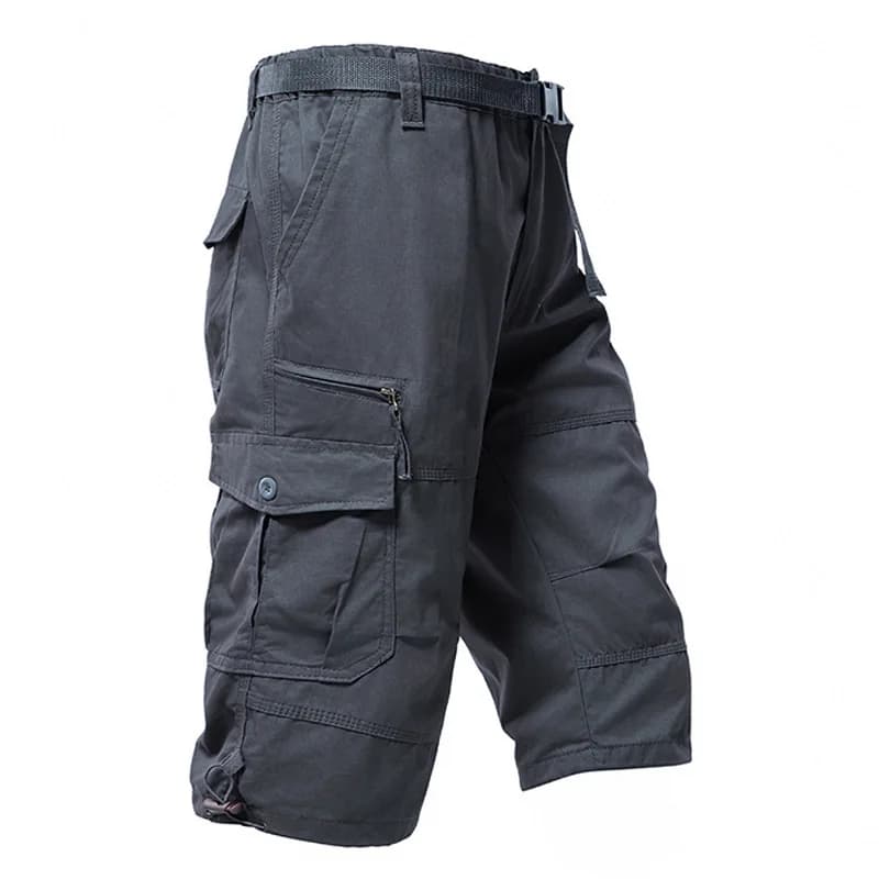 Men's Cotton 3/4 Pants Loose Plus Size Multi-Pocket Cargo Shorts Summer Fashion Knee-Length Breeches