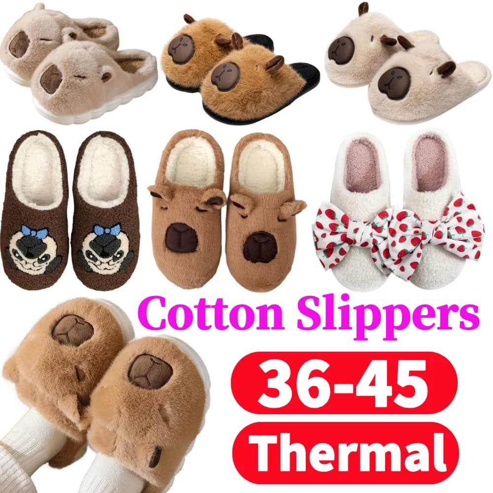 Pantofole in cotone Capybara Donna Uomo Pantofole termiche invernali Simpatici animali dei cartoni animati Scarpe Pantofole morbide in peluche antiscivolo per interni domestici