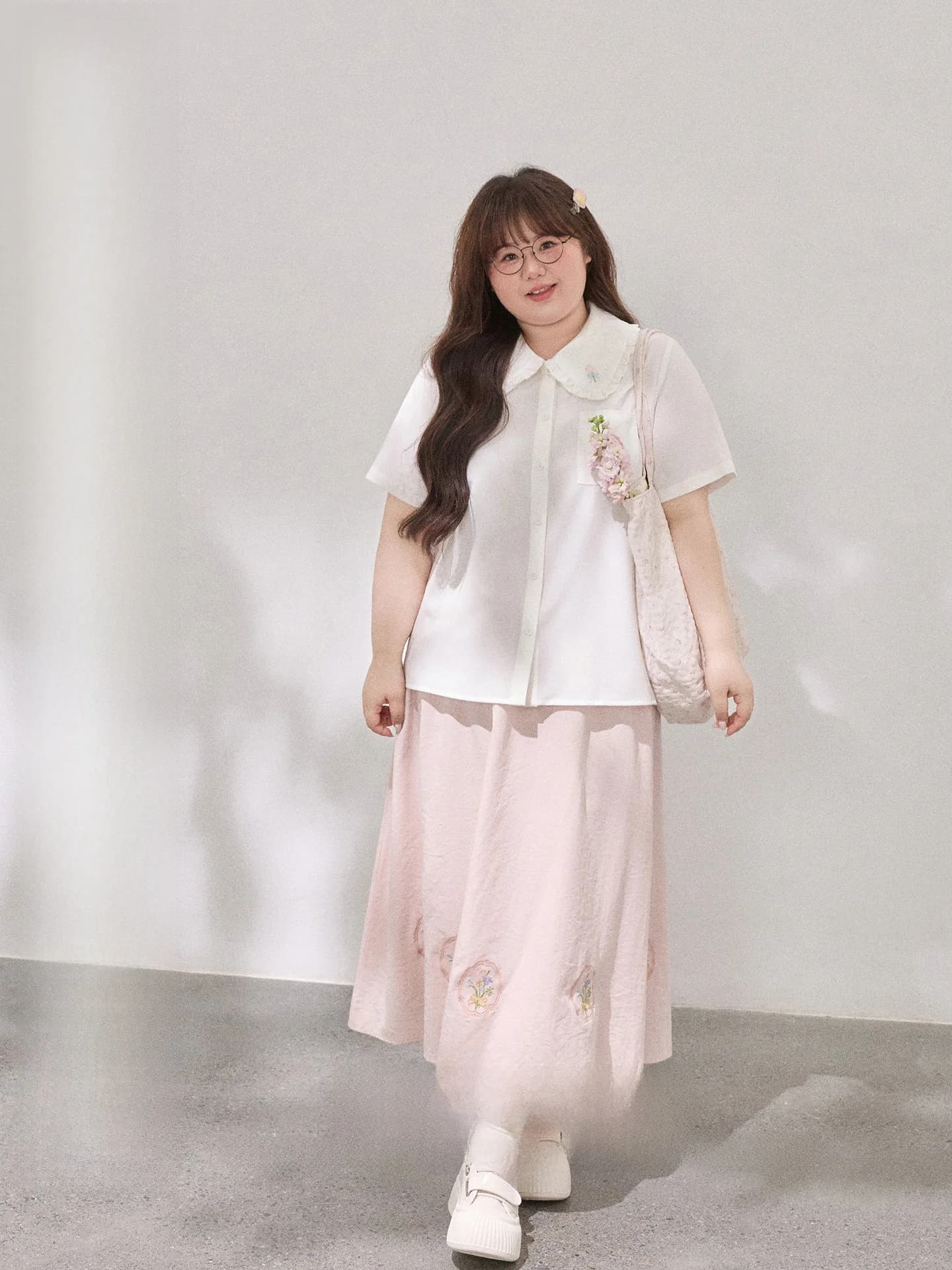 New 2026 Large Size Women's Fashion Doll Collar Embroidered Shirt And Long Skirt Set Loose Fit Regular Sleeve Length Spring C...