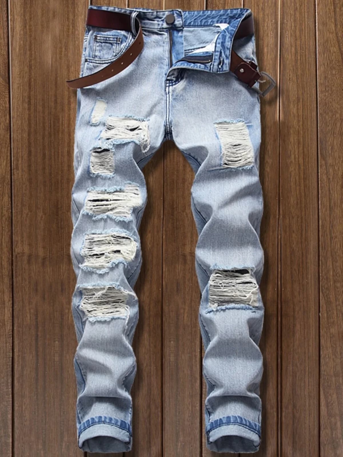 Men's Jeans Trendy in Gamba Straight and Fit Comfortable, Slim Fit High Ribbed Effect, Casual Long Pants Washed Water, Brand DANT BULUN, Mixed Cotton and Polyester