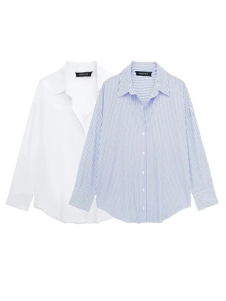 HH Summer Women's Elegant Long Sleeve Lapel Blouses Casual V-neck Single Breasted Loose Shirt Office Lady Commuter Tops