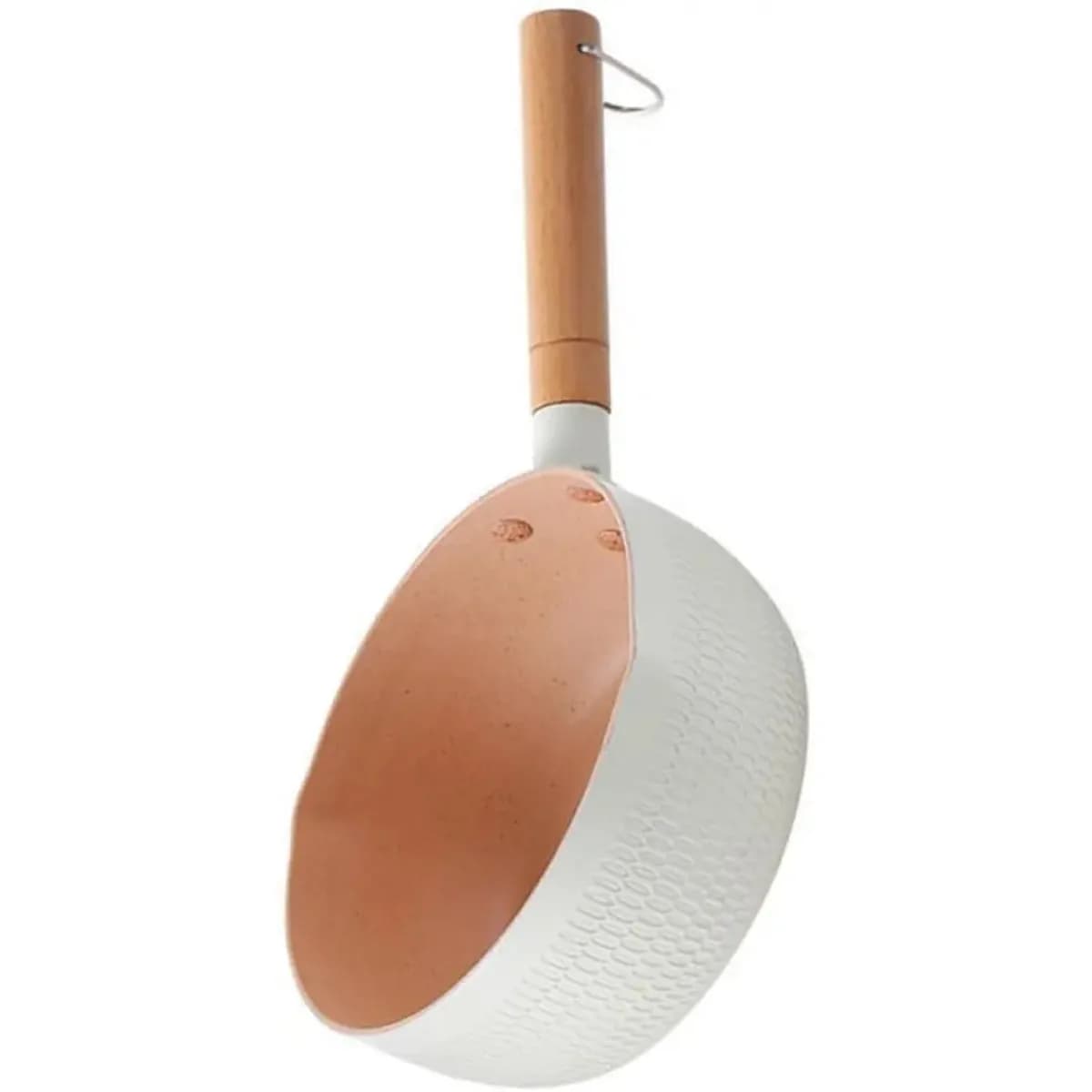 Home Kitchen Nonstick Frying Pan Wood Handle Even Heat Distribution Milk Pot for Baby Food Camping Picnic