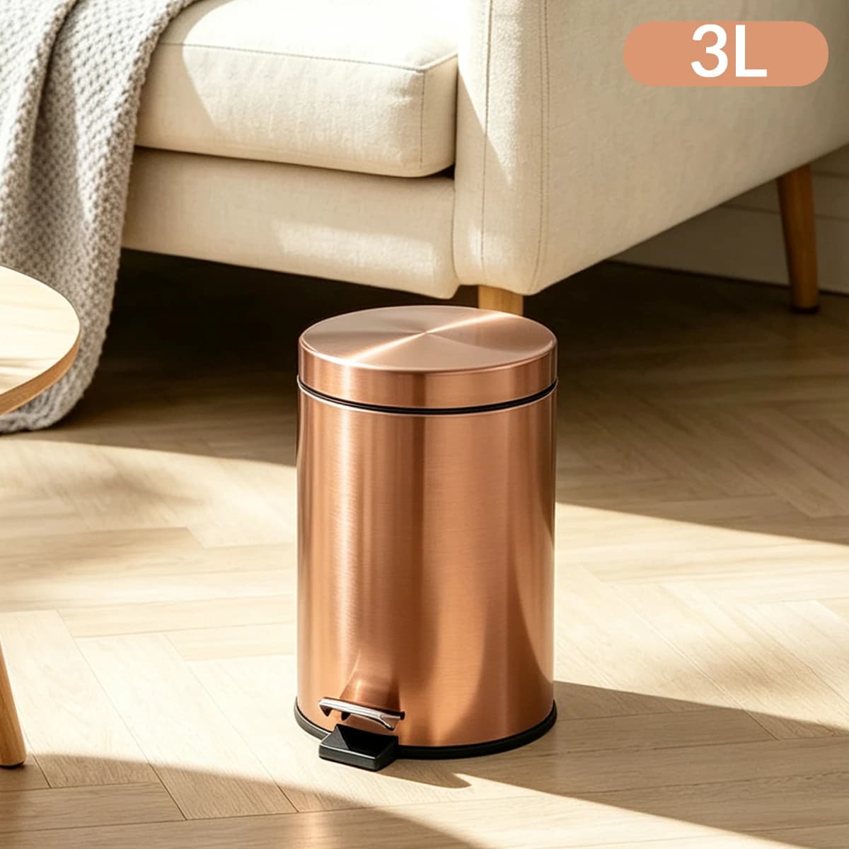 Cestino per rifiuti a pedale in acciaio inossidabile da 5 litri con coperchio e secchio interno per bagno, cucina, camera da letto, colore rame