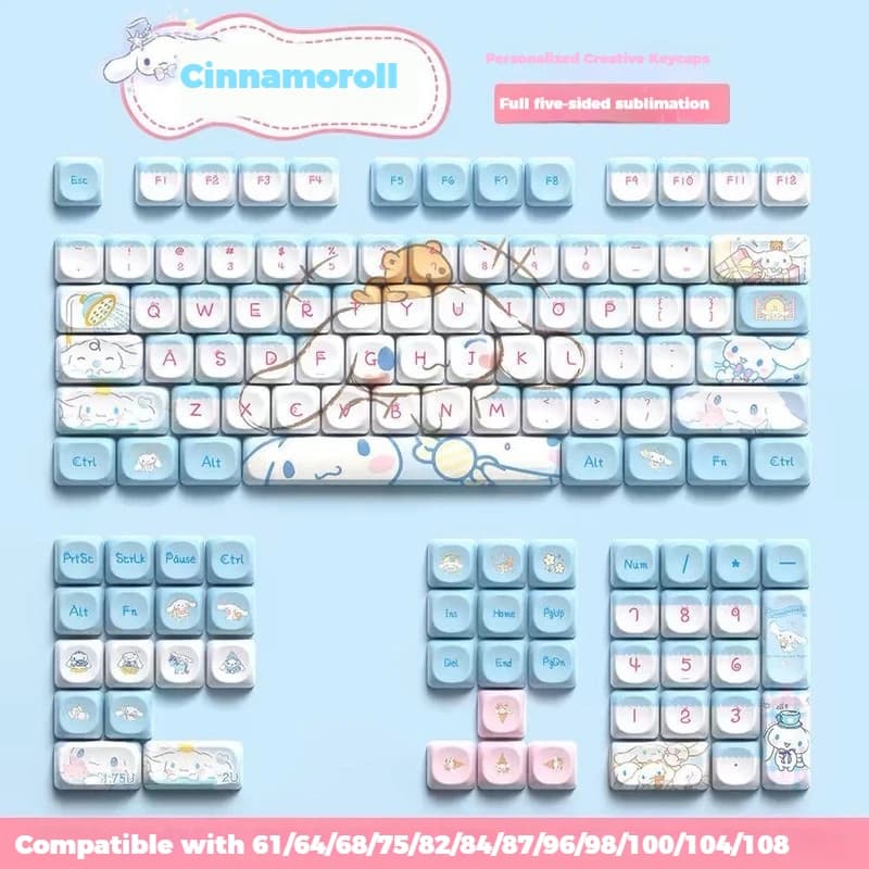 Anime Cartoon Cinnamoroll Sculpted PBT Sympathetic Covered Custom Hot Replaceable Gift for Mechanical Keyboard Fans