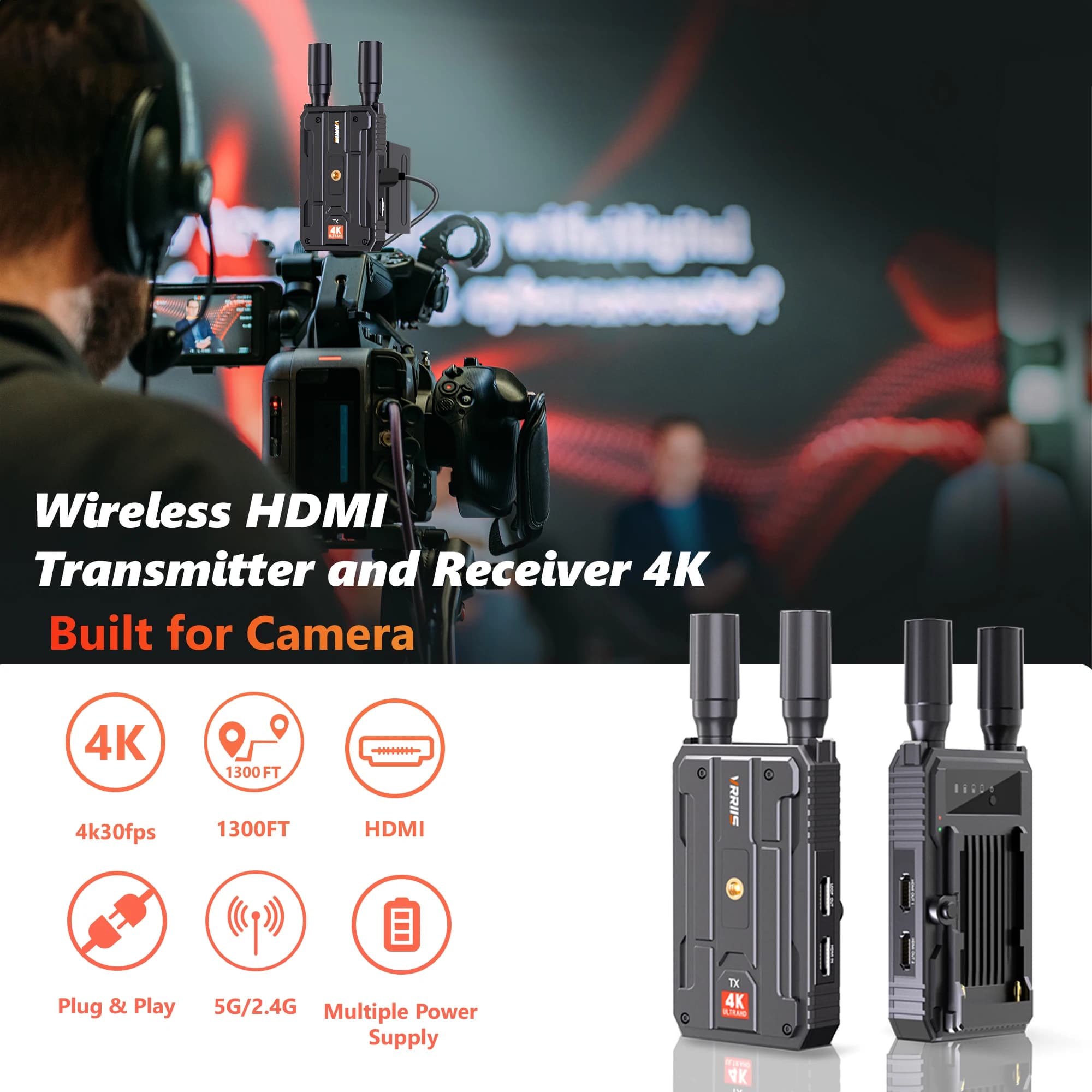 4K wireless HDMI video transmitter 400m extender kit 1Tx to 4Rxs support for DSLR camera from laptop for TV projector monitor