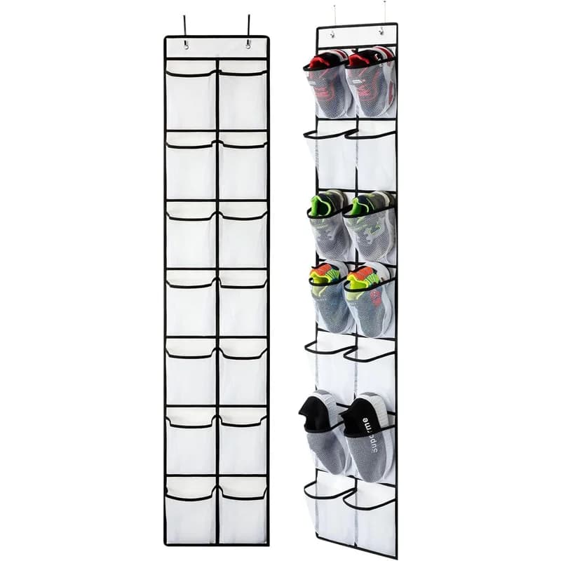 Organizzatore per Scarpe da Appendere con 12 Tasche e 2 Ganci Metallici, Porta Scarpe da Appendere, Borsa Portaoggetti in Rete