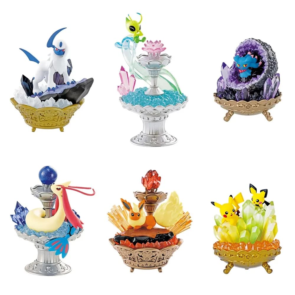 Pokemon in miniatura Scena di pietre preziose Scatola cieca Milotic Celebi Misdreavus Absol Pikachu Figura Collezione Ornamenti Giocattolo Regali per bambini