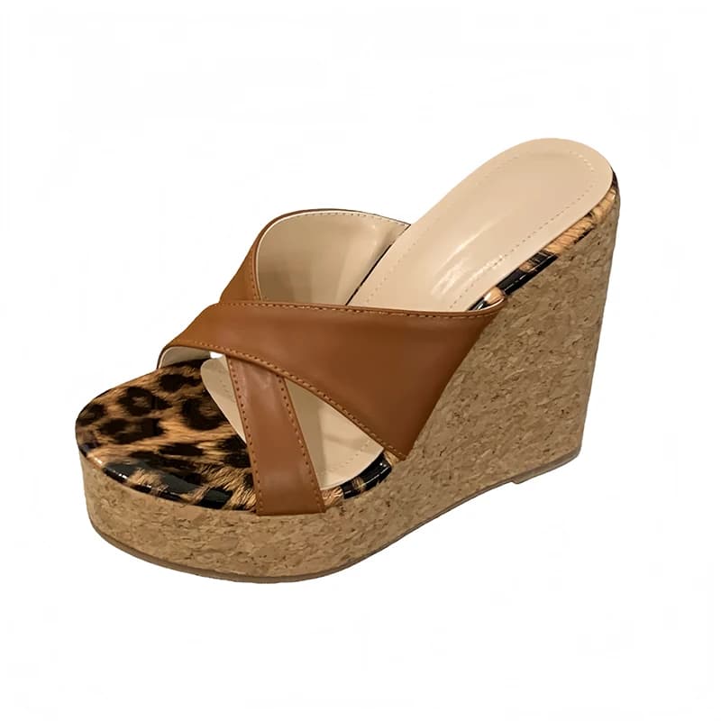 Brown Wedge Heel Sandals Woman Platform Slippers Summer Belt Cross Chunky Shoes Leisure High Heels Ladies Slippers