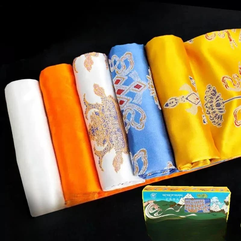 Jacquard Scarf Tibetan Style 320*70cm with Auspicious Pattern, Hada Inspection for Home Use, Temple, Prayer Room and Decoration for Studies