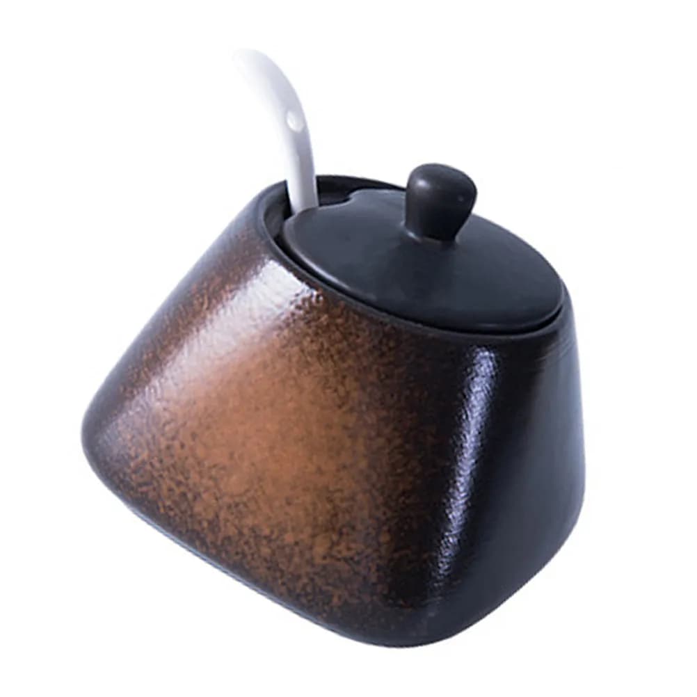 Set di Barattoli per Spezie in Ceramica, Eleganti Contenitori per Condimenti con Coperchio e Cucchiaio per Cucina, Zucchero, Sale, Pepe