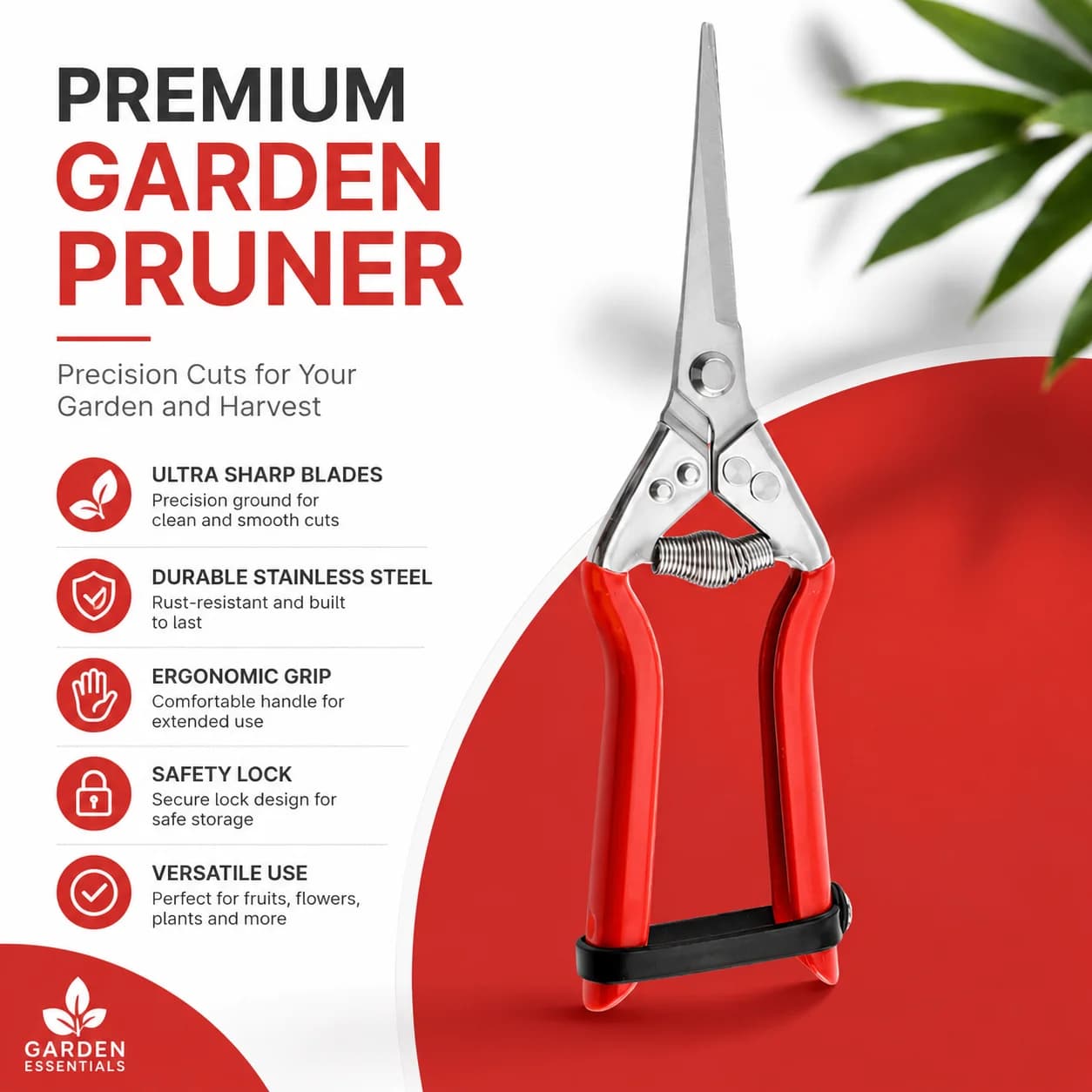 Stainless Steel Garden Pruning Shears Fruit Picking Scissors Grape Harvest Clippers Flower Trimming Grafting Tool for Orchard Pl