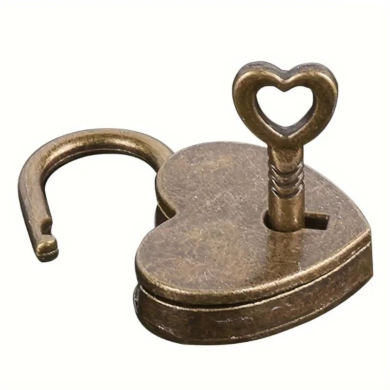 Mini lucchetto vintage a forma di cuore da 1 pezzo - Stile antico, lega, perfetto per portagioie e bagagli - Idea regalo unica