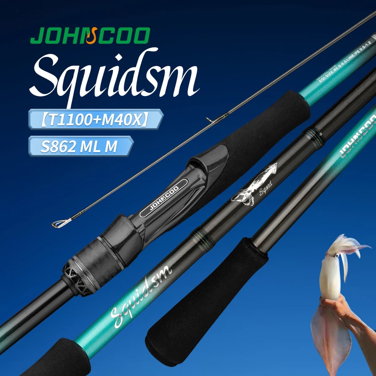 Johncoo Egi Fishing rod light weight 2.4m 2.6m Squid Fishing rod Titanium Guides M ML power fast action High Quality
