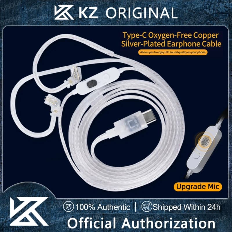 Cavo per auricolari KZ DAC Type-C in rame senza ossigeno placcato argento, cavo di aggiornamento USB-C 2PIN per KZ ZSN ZSX EDX AS16 ZS10 Castor