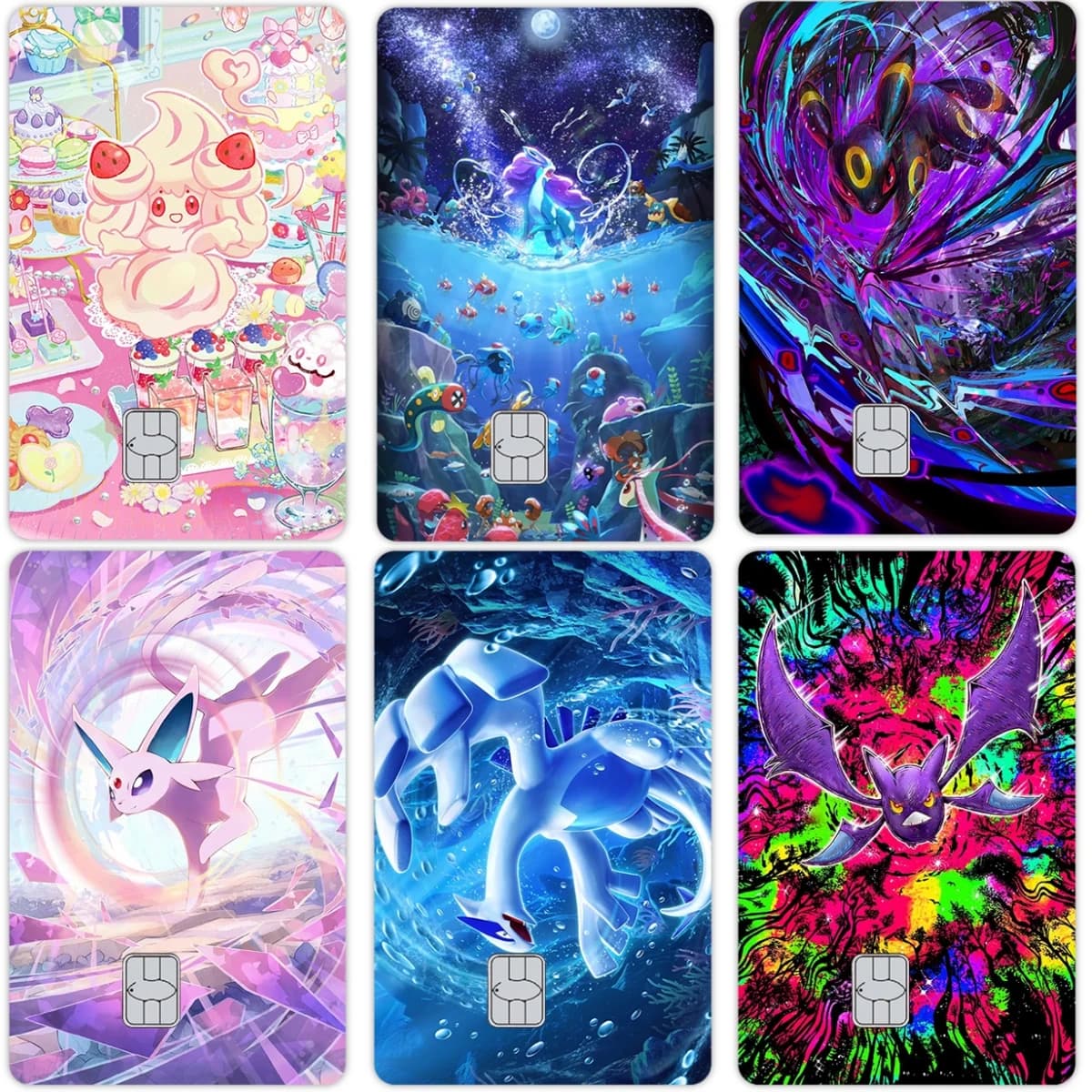 Adesivi Stampati Fai-da-Te Eevee Sylveen Glaceon Vaporeon Jolteon, Pellicola Protettiva in PVC per Carte di Credito, Decalcomania Frontale per Carte Bancarie e di Debito Visa
